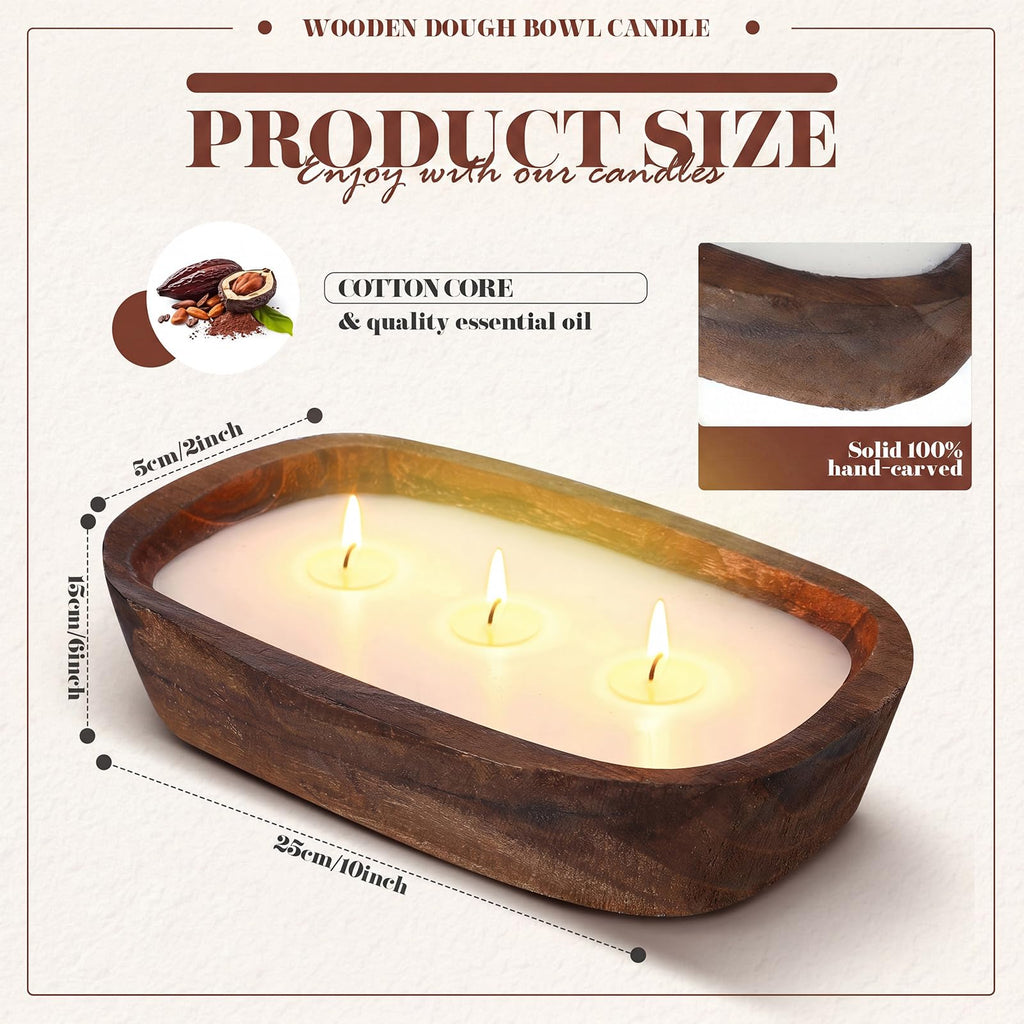 Dough Bowl Candle, 3-Wick Wooden Scented Candle Decor