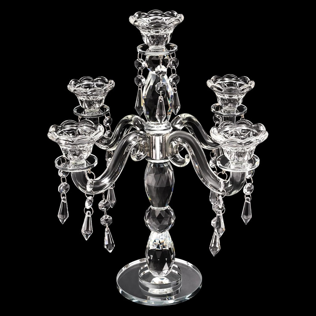 5 Arm Crystal Candle Holder Modern Clear Candlestick Holders Vintage Candelabra Centerpieces for Tables Candle