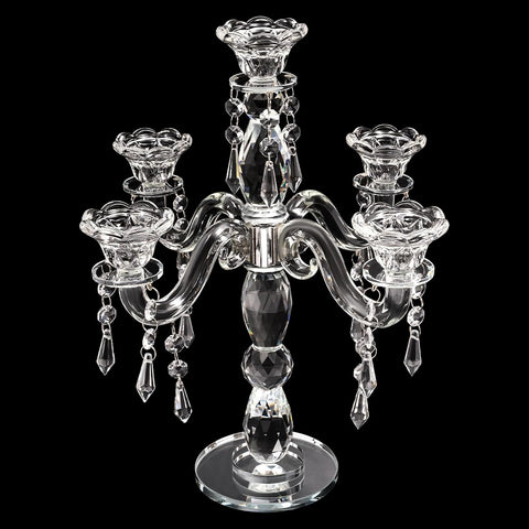5 Arm Crystal Candle Holder Modern Clear Candlestick Holders Vintage Candelabra Centerpieces for Tables Candle