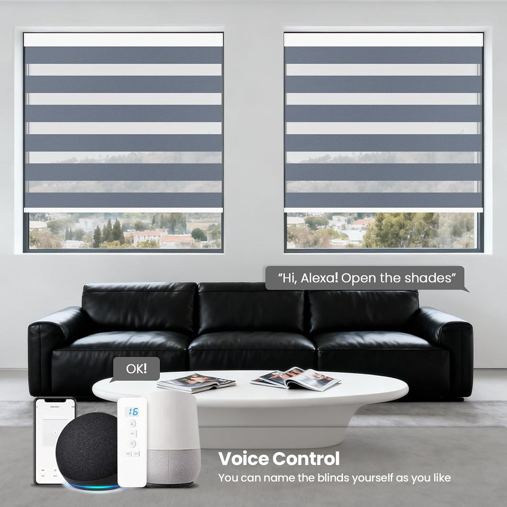No Drill Motorized Blinds with Remote 95% Blackout Smart Electric Zebra Shades Built-in Rechargeable Automatic Blinds