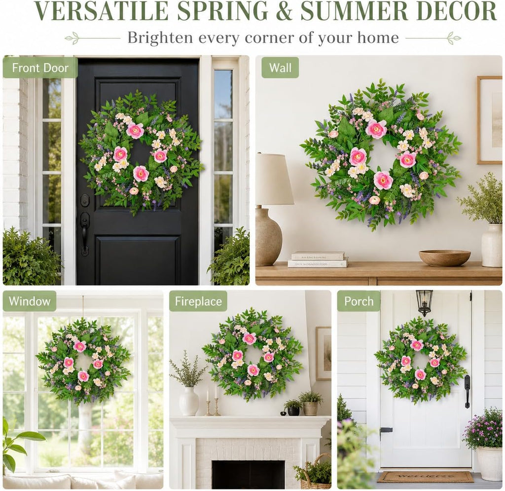 24 Inch Summer Flower Wreath for Front Door, Lavender and Daisy