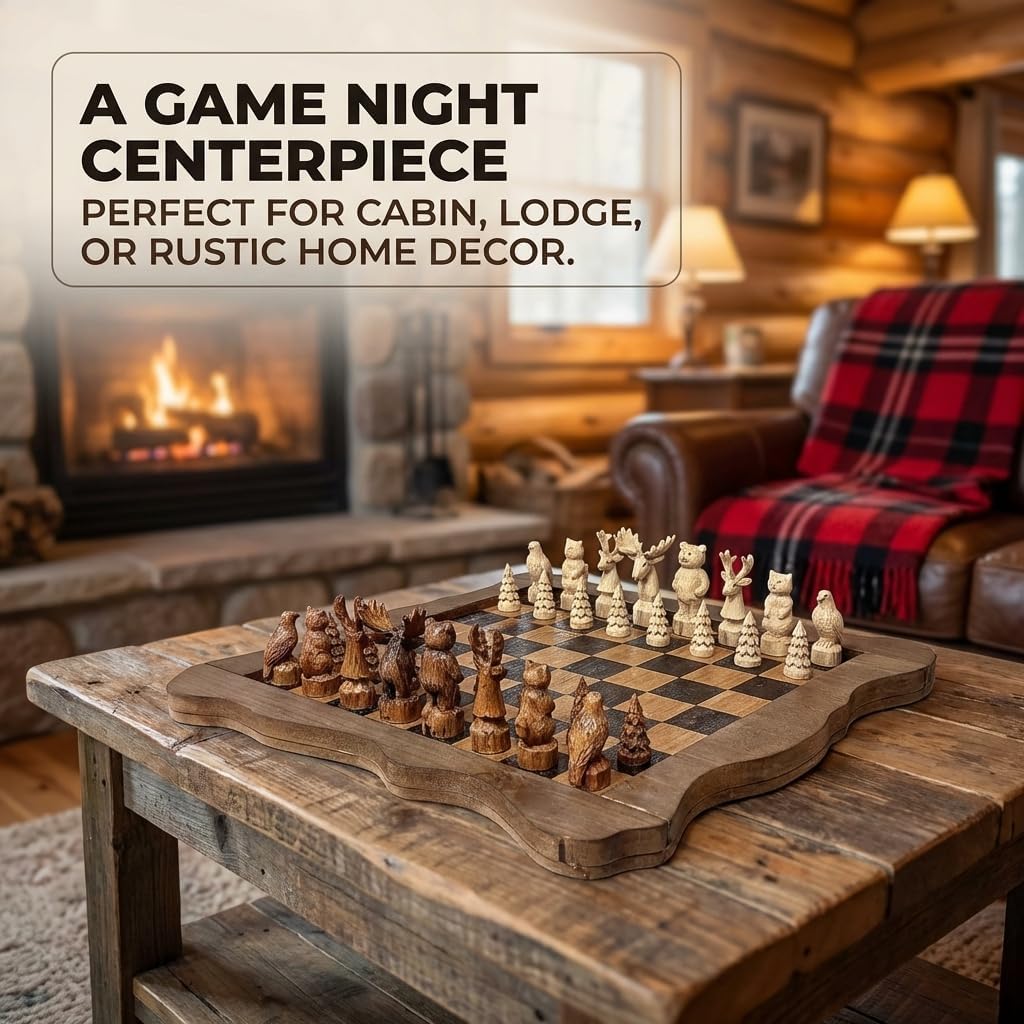Forest Crowd Chessboard - Wooden Unique Chess Set - Set of 33