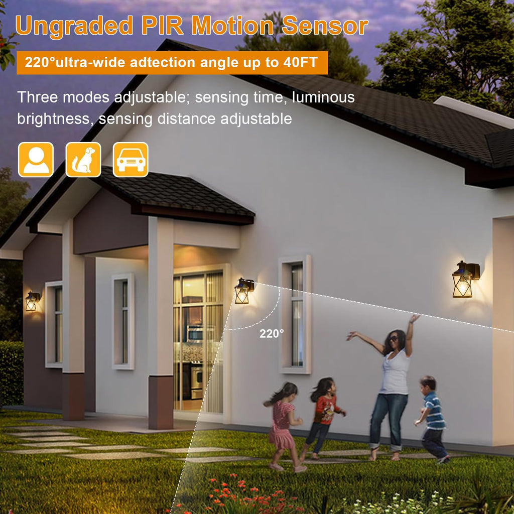Dusk to Dawn Motion Sensor Outdoor Porch Light with GFCI Outlet, 3 Lighting Modes Anti-Rust Waterproof Industrial