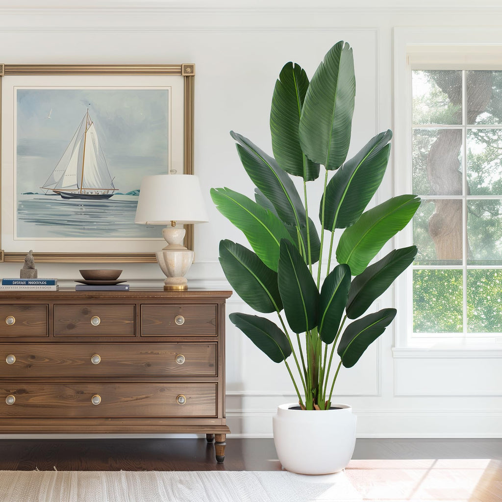 Artificial Bird of Paradise Plant 6 Ft Tall Fake Banana Plant for Indoors and Outdoors, Faux Palm Tree with Plastic