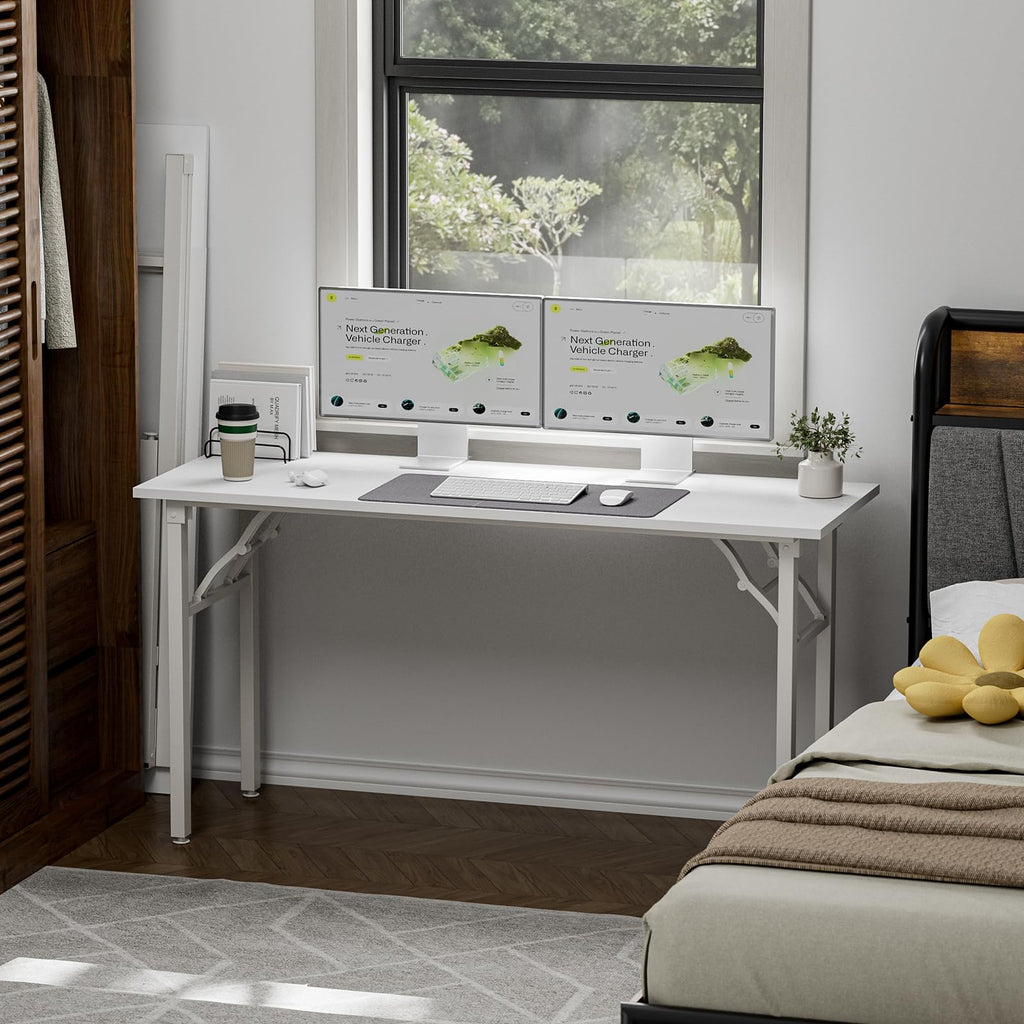 Long Computer Desk Folding Table - 55.1" Foldable Office Desk, No Assembly, Perfect Writing Table, Portable Large