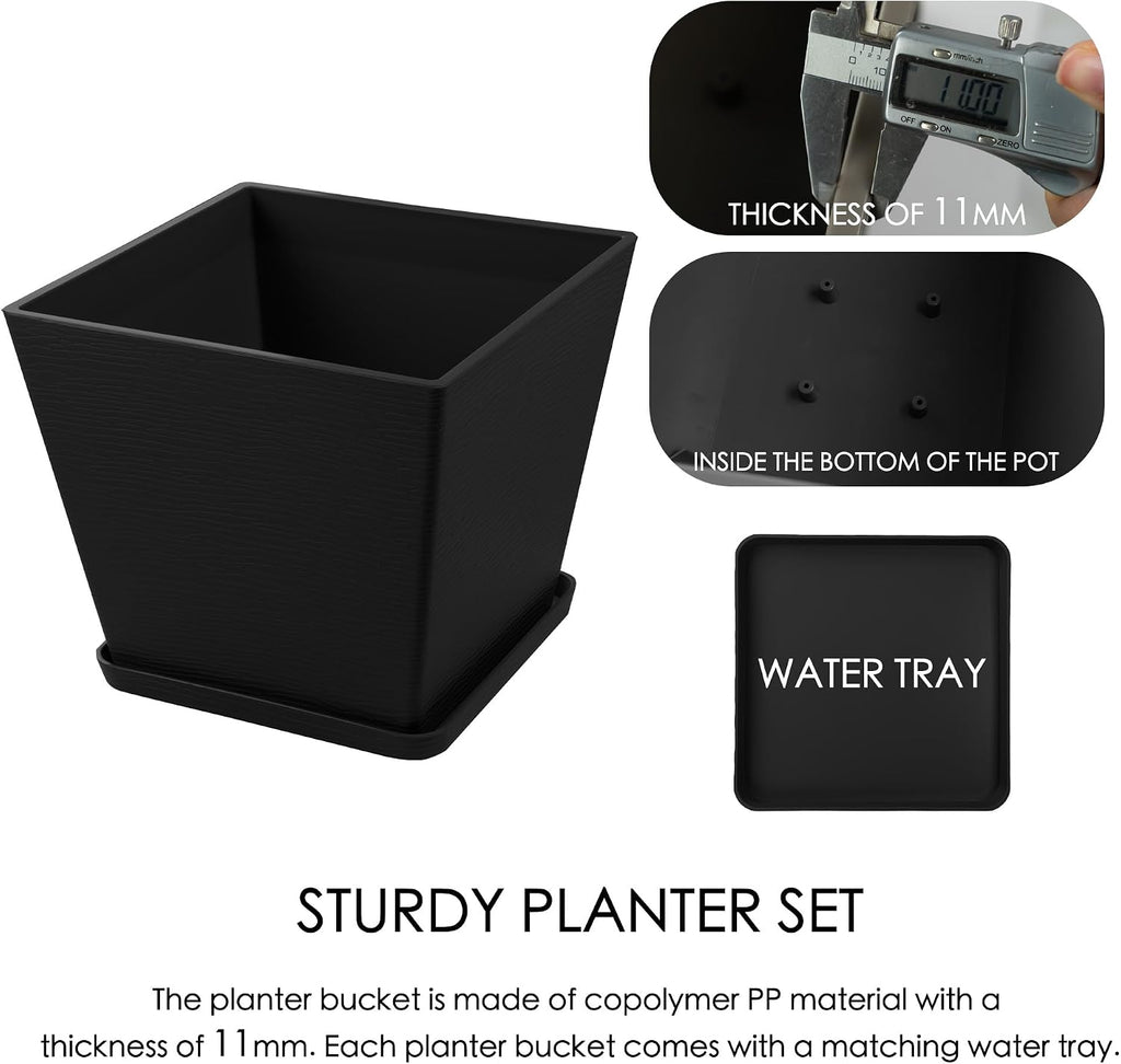 2Packs Taper Planter Indoor Outdoor Plant Pots | With Tray Collecting Water for Porch, Patio, Backyard Planters