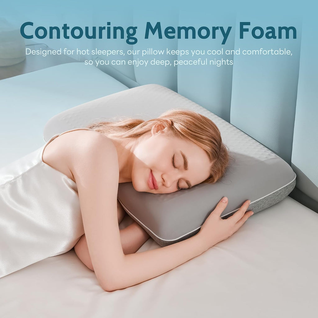 Gel Cooling Pillows for Hot Sleepers, Cooling Memory Foam Pillow with Reversible & Removable Cover, Cold Pillow for
