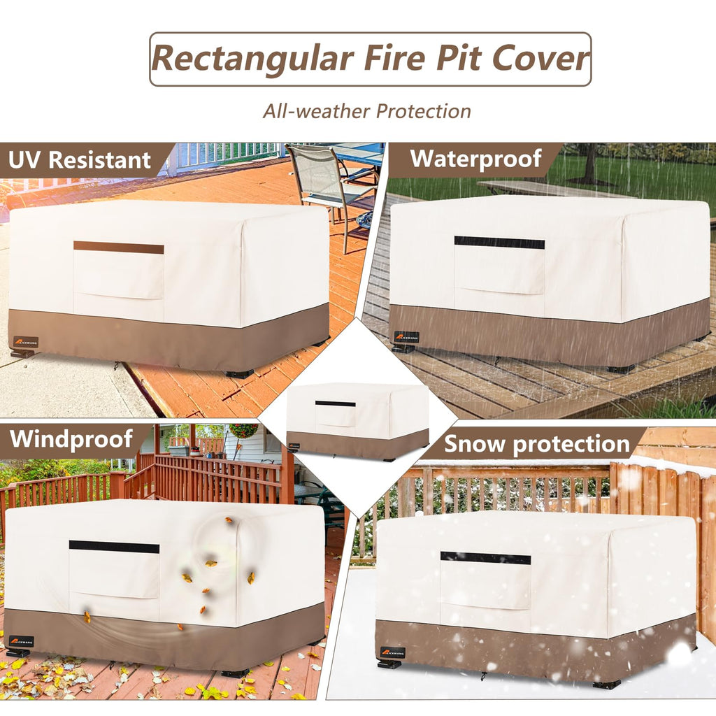 Pit Cover Rectangular, Outdoor Heavy Duty 600D 100% Waterproof Tear-Resistant 44 Inch Fire Table Cover Rectangle