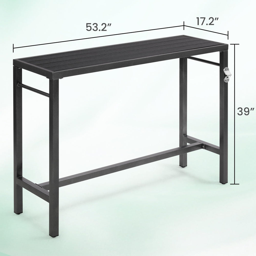 Outdoor Bar Table, Bar Height Outdoor Pub Table, 53 inch Long, Black