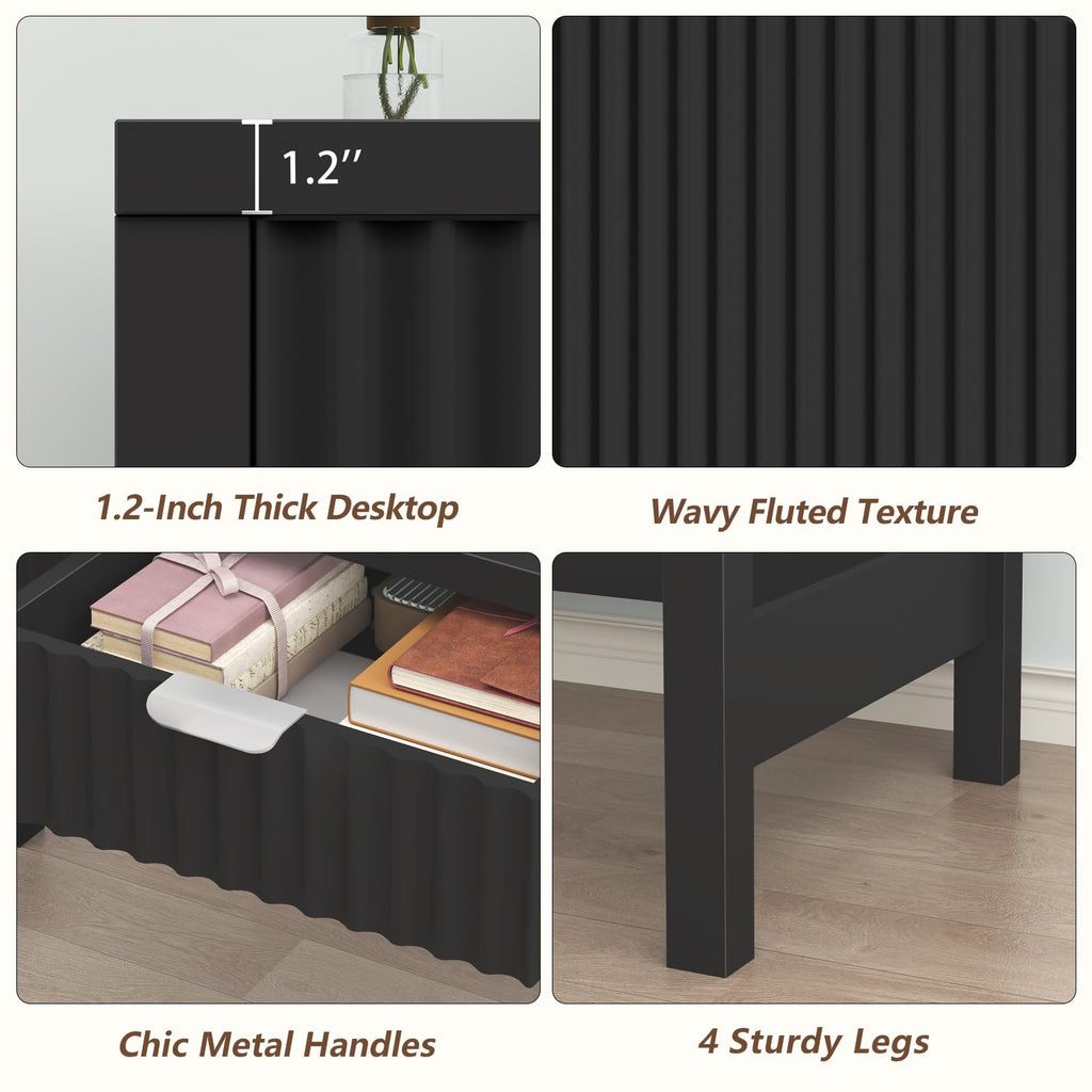 32 Inch Small Fluted Computer Desk with 2 Drawers