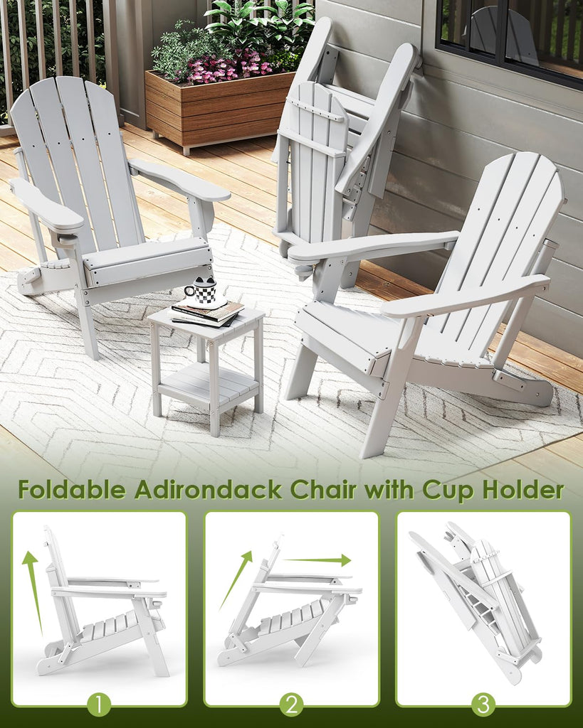 Folding-Adirondack-Chairs Set of 4, HDPE All Weather, White