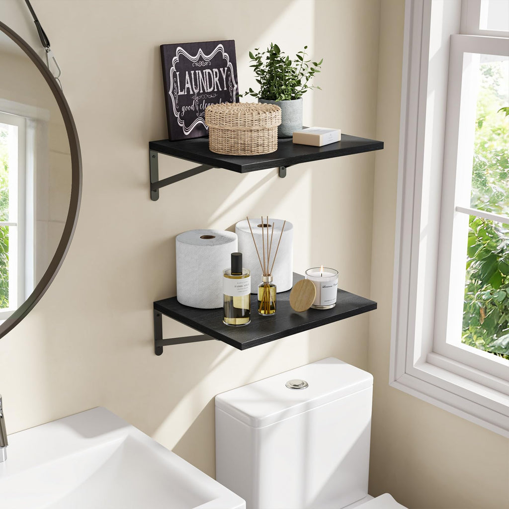 2pcs 11.8 in Deep Floating Shelves for Wall (Black, 15.7" L)
