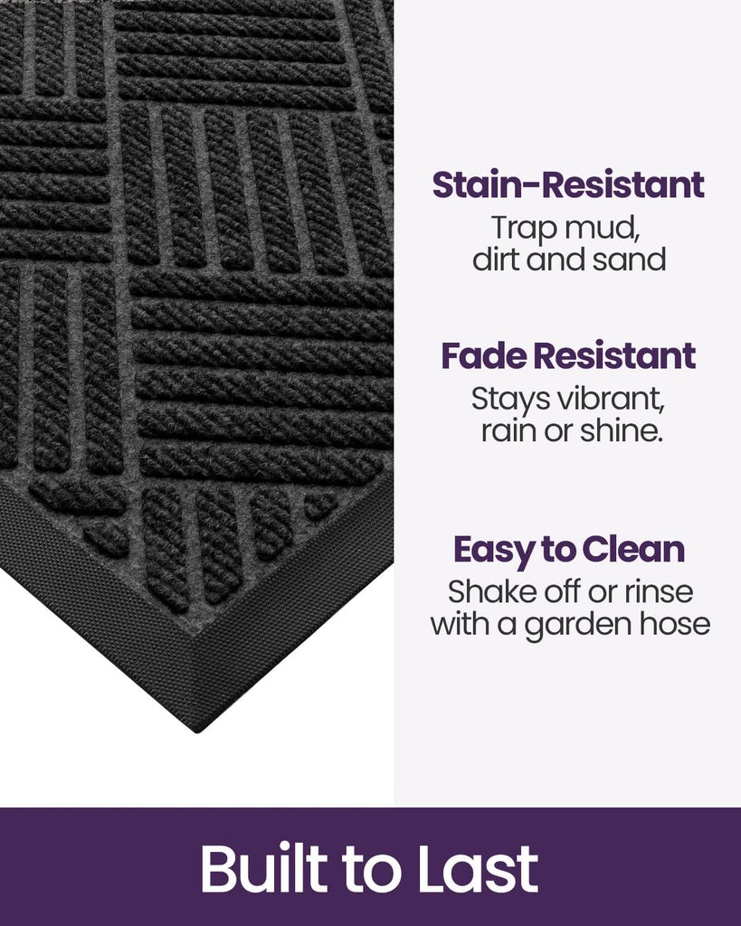 Front Door Mat Outside Entrance 24x36 Rubber Entry Doormat Black | Heavy Duty, Welcome Mats Non Slip, Dirt Trapper