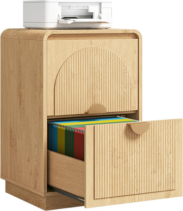 Fluted 2 Drawers Vertical File Cabinet with Curved Corners, Natural