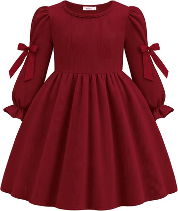 Toddler Girls Puff Long Sleeve Bowknot Fall Winter Party Dress