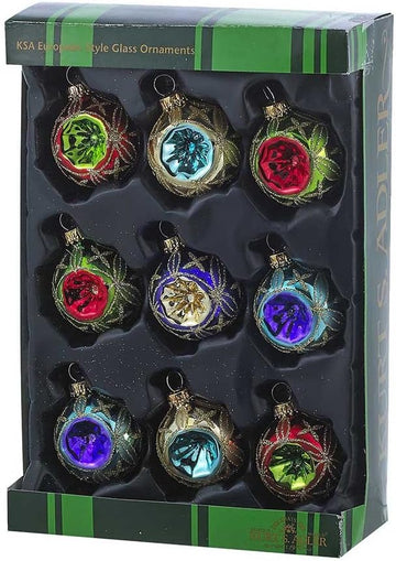 45MM Glass Multicolored Reflector Ornament Set, Set - Set of 9