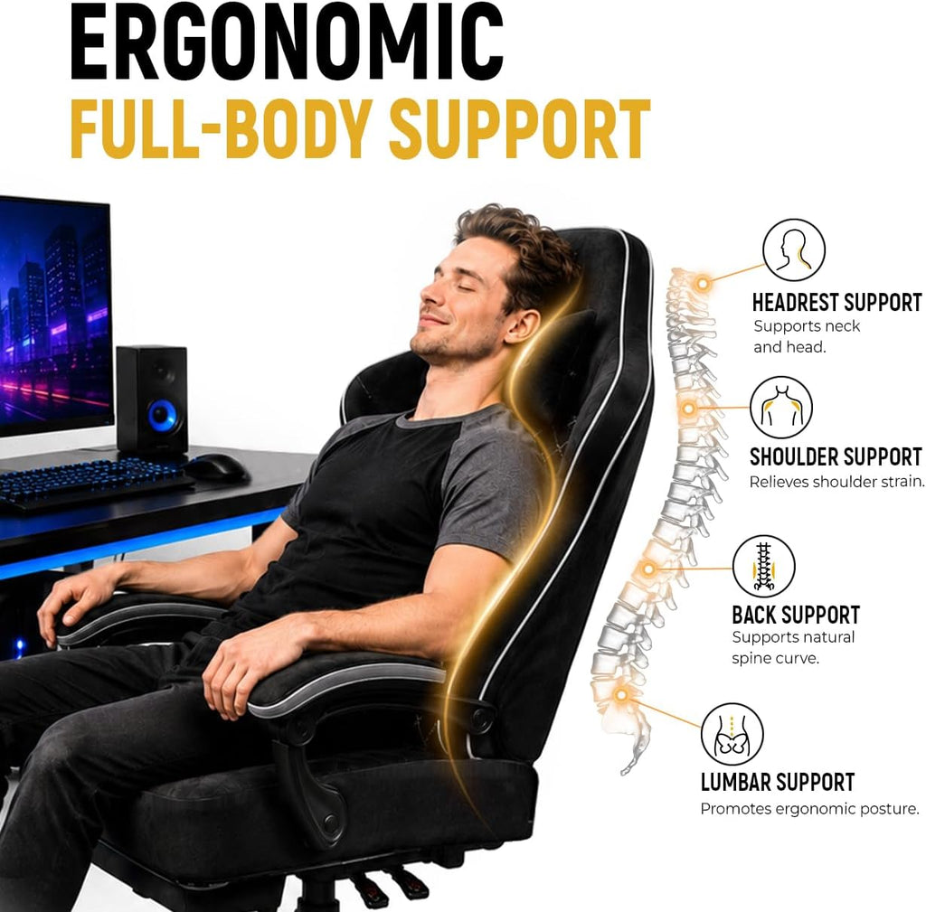 Gaming Chair for Adults with Footrest, Ergonomic Computer Chair, 330 lb | Heavy Duty Load Capacity, 52 cm Wingless