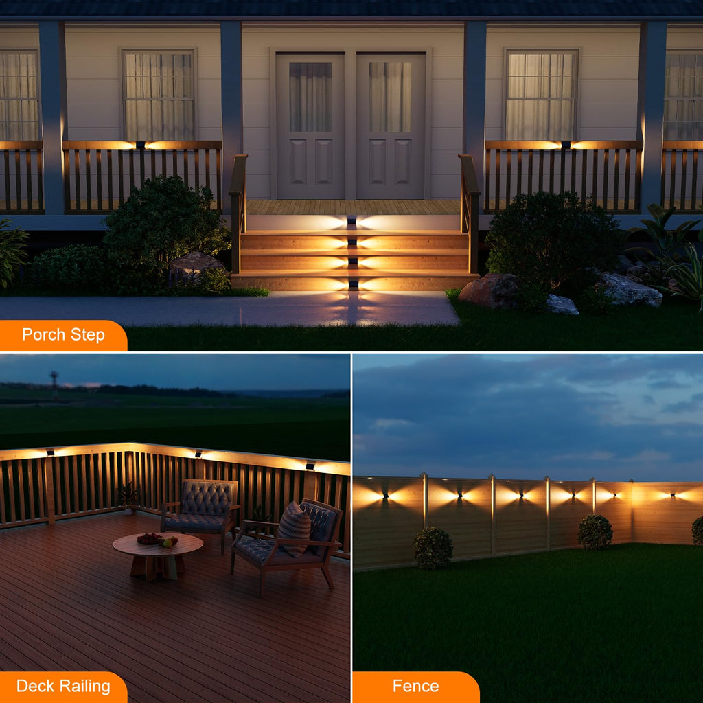 Solar Step Lights, Waterproof, Warm White Dual-Sided Glow
