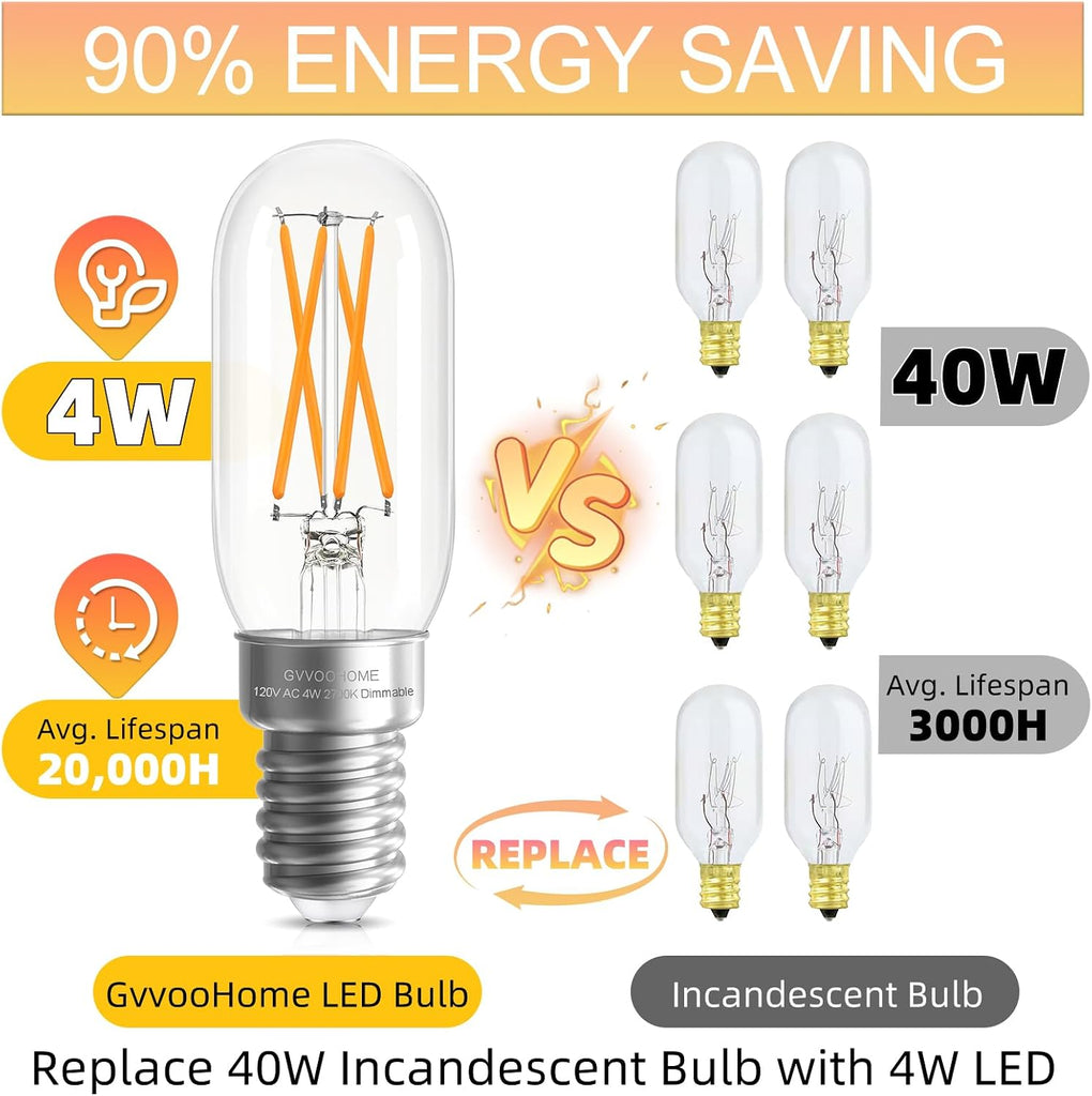 E12 Candelabra LED Bulb T6 T25, 2700K Warm White, Dimmable 40W Equivalent