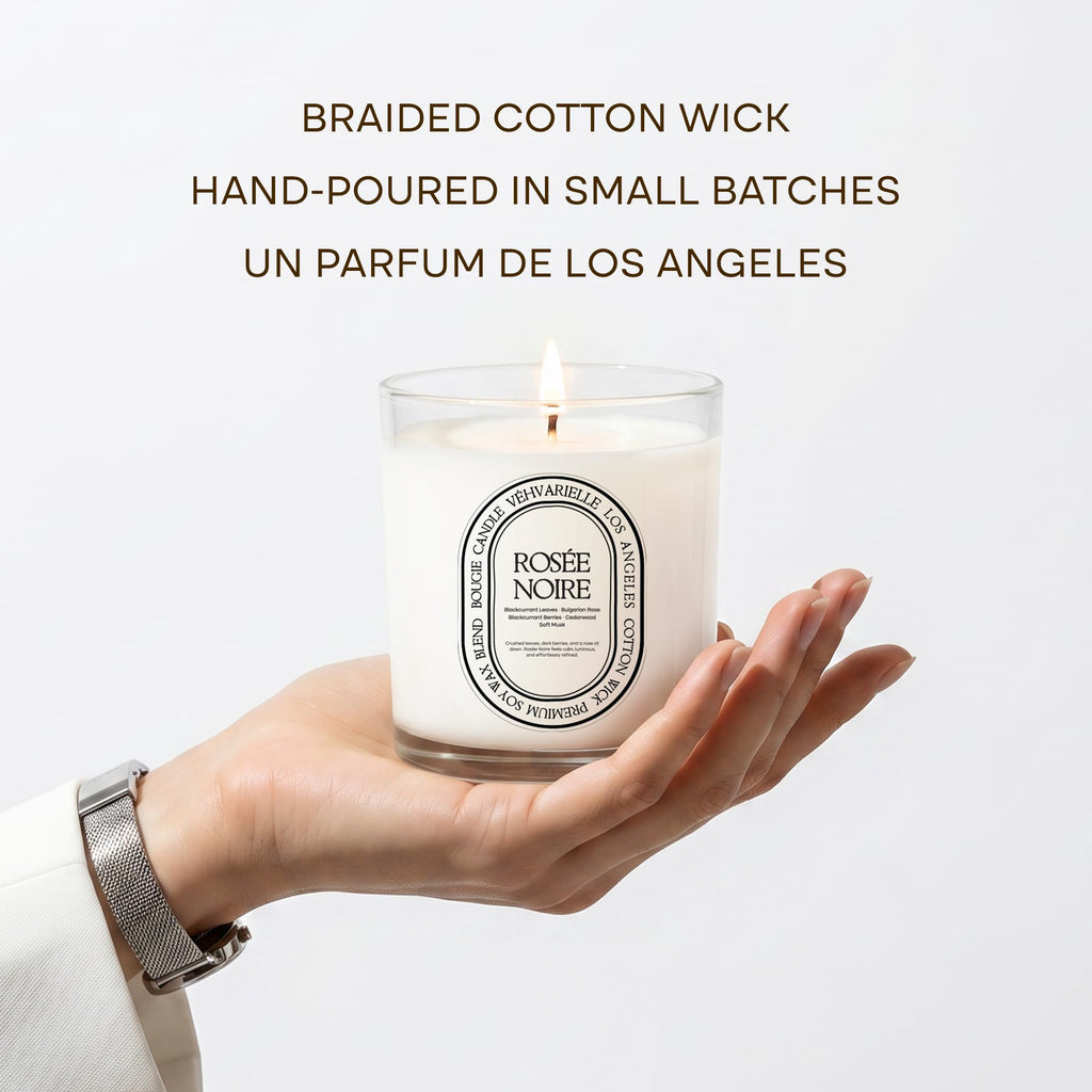 Rosée Noire Dark Rose & Blackcurrant Candle 8oz | Luxury Rose Scented Soy Jar Candle | Cedarwood & Musk | 40hr Clean