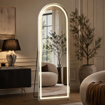 Full Length Mirror with LED Lights, 60"x16"Floor Mirror with Dimming & 3 Color Lighting, Free Standing Floor Mirrors