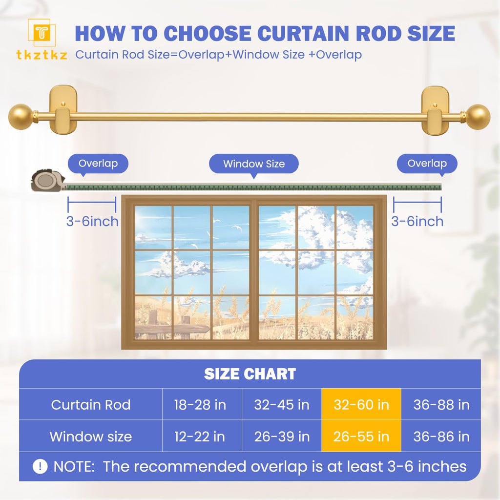 Curtain Rods No Drilling with Adhesive Brackets, Adjust 32-60", Gold