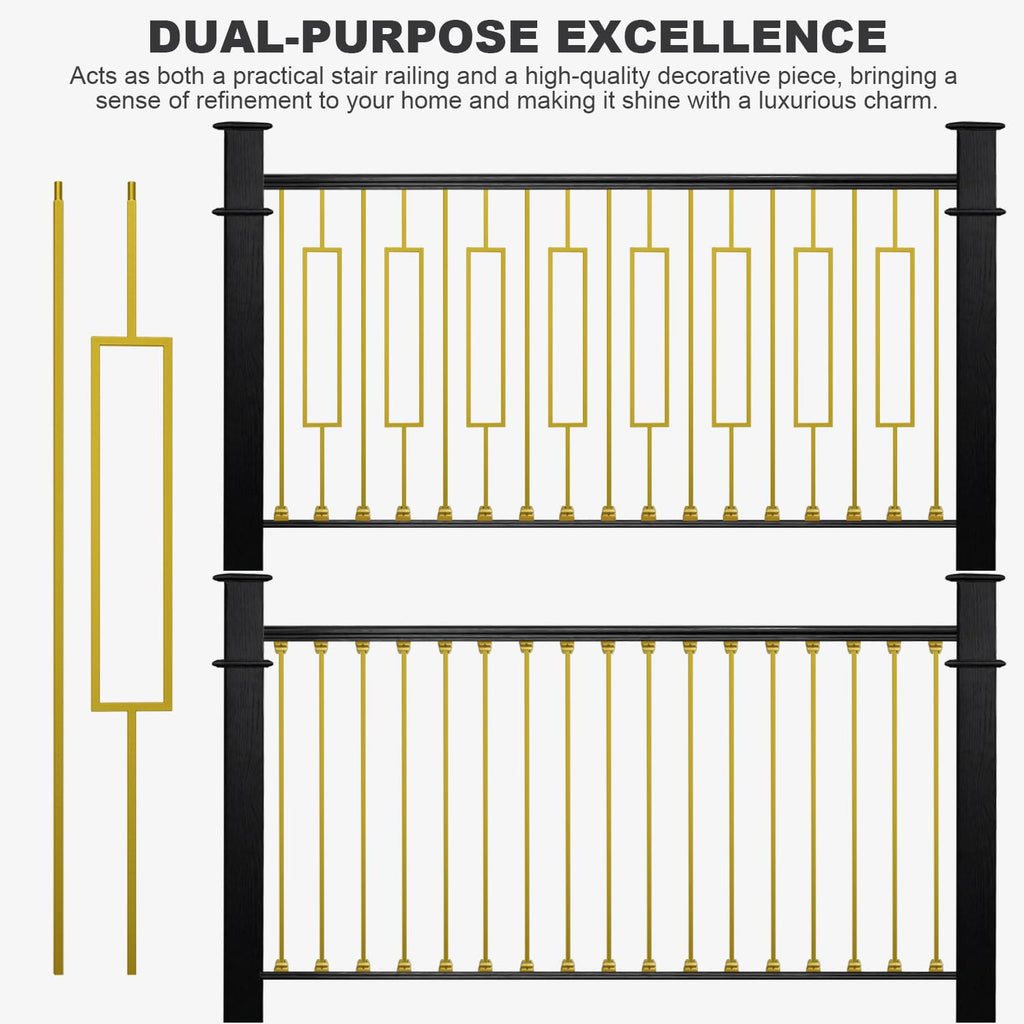 Glossy Gold Rectangle Wrought Iron Stair Balusters for Interior, 1/2" X 44" Square Metal Spindles for Stairs, Upgrade