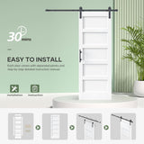 30x96 Inch White Sliding Barn Door Slab with 5.5ft Hardware Kit Included, 5-Panel, MDF Wood Panel Co