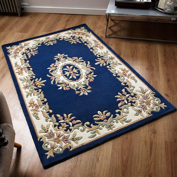 Handmade Royal Aubusson Wool Area Rug - Luxury Traditional Carpet, Space-Dyed Premium Wool, Unique Modern Design