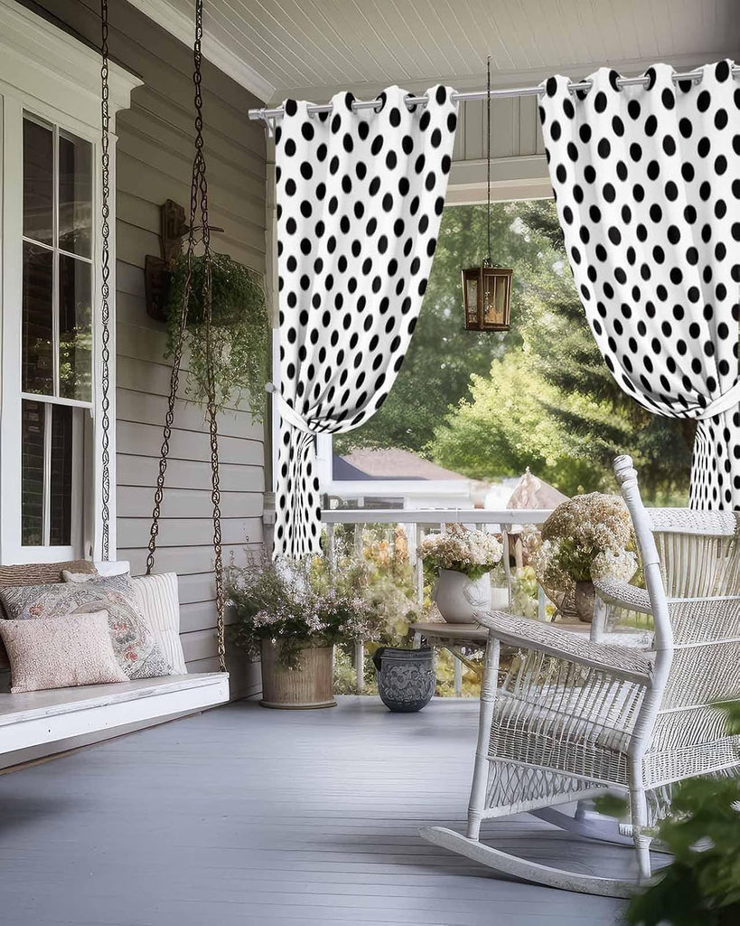 Outdoor Curtains Waterproof, Black White Privacy Screen Outdoor Front Porch Decor, Grommet Outside Curtains for