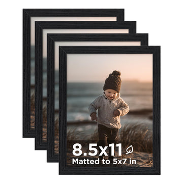 8.5x11 Picture Frame Black Wood Set of 4, Wooden Diploma Frames
