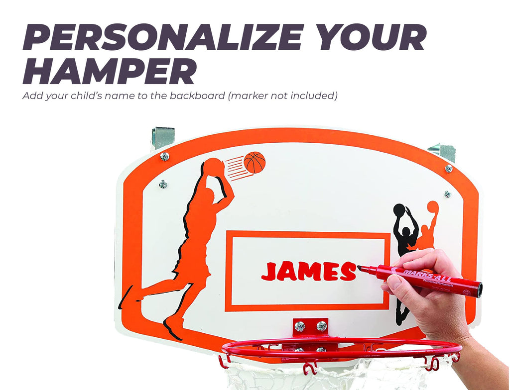 Over the Door Basketball Laundry Hamper - Space Saving Hanging Hamper with Metal Ring, Backboard, Drawstring Bag