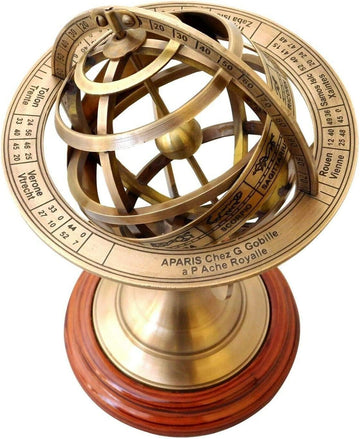 Vintage Brass Engraved Brass Tabletop Armillary Nautical Sphere Globe Item
