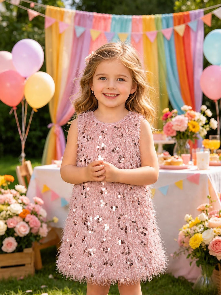 Girls Sequin Dress Sparkly Sleeveless Party Glitter Formal Dresses