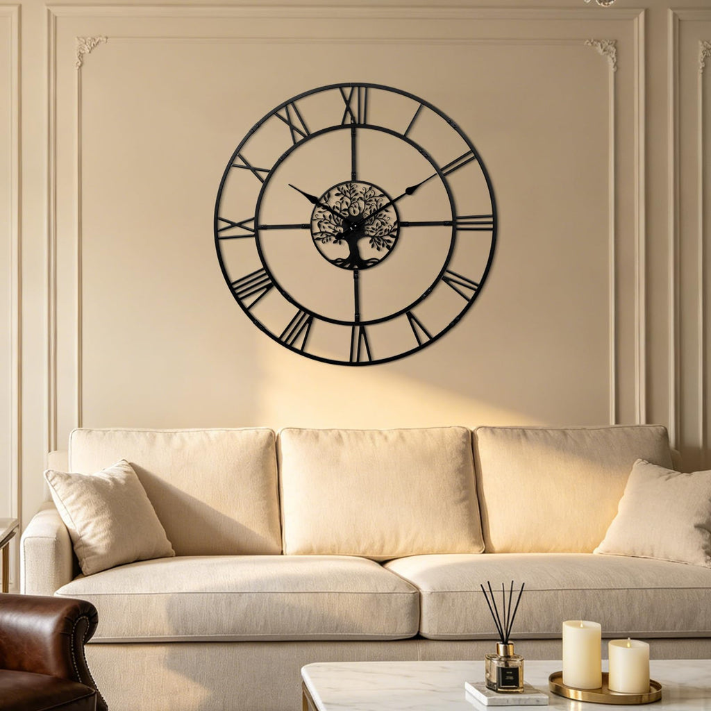 40in Large Silent Wall Clock, Easy Assembly Roman Numeral Black