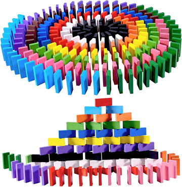 600 Pcs Colorful Wooden Domino Blocks Set Tile Bulk Building Racing Stacking Games Educational Toys for Kids Birthday