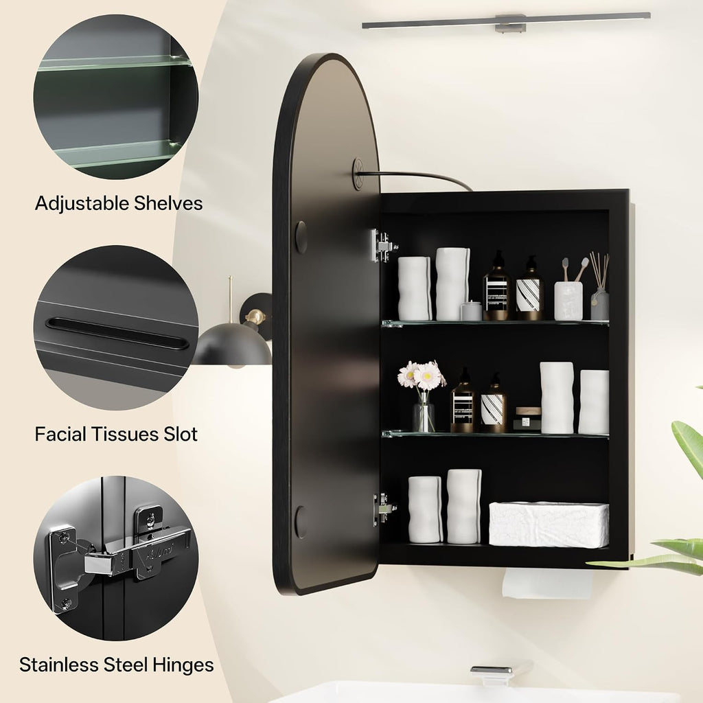 Bathroom Medicine Cabinet with LED Mirror, Anti-Fog Lighted Mirror Cabinet, Recessed or Surface Mount, No Assembly