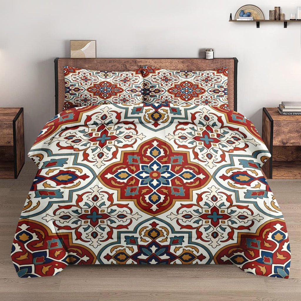 Full Comforter Set, 3 Pieces Moroccan Boho Bedding, All Season