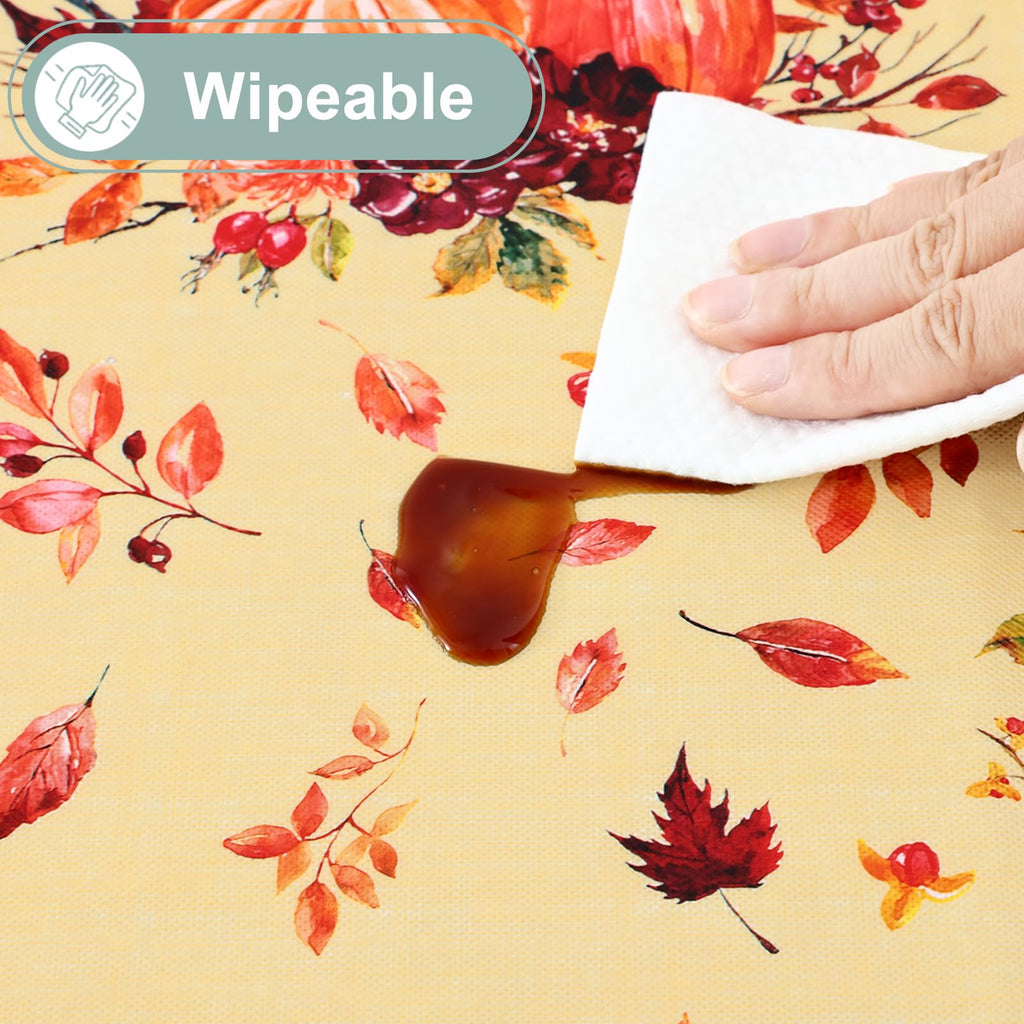 Square Waterproof Vinyl Table Cloth, Wipeable Tablecloth with Flannel Backing, Plastic Table Cover for Fall