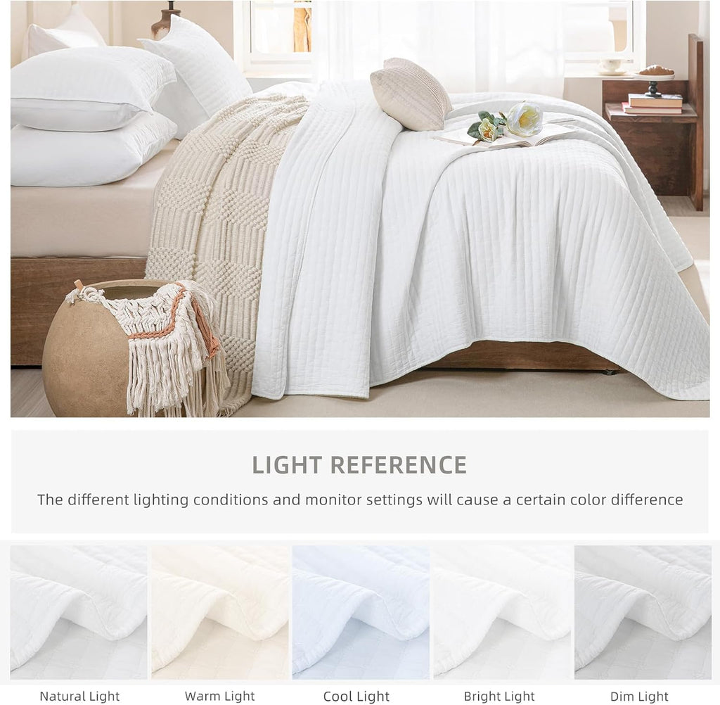 Oversized King Quilt 128x120, White Oversized King Bedspreads Set for Bed, Lightweight & Soft Farmhouse Coverlet All