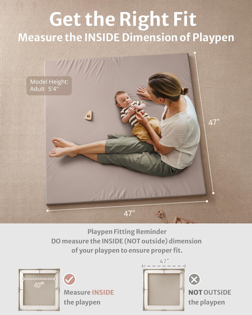 Vegan Leather Baby Play Mat, 47''x47'', Taupe