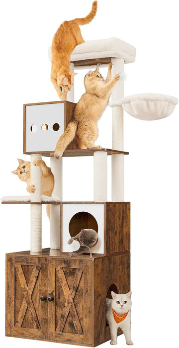 Cat Tree with Litter Box Enclosure, 70.1-Inch Tall Cat Tower