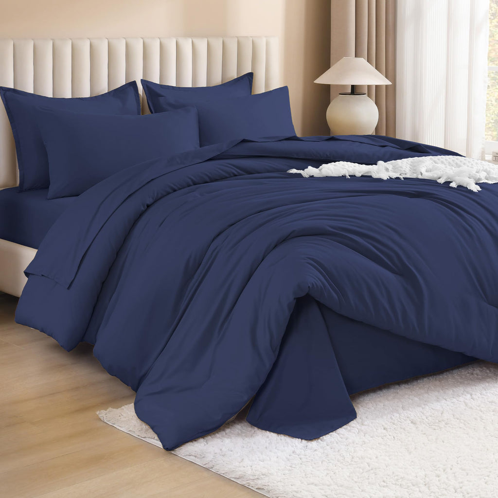 Navy Blue Comforter Set with Sheets - 7 Pieces Bed in a Bag