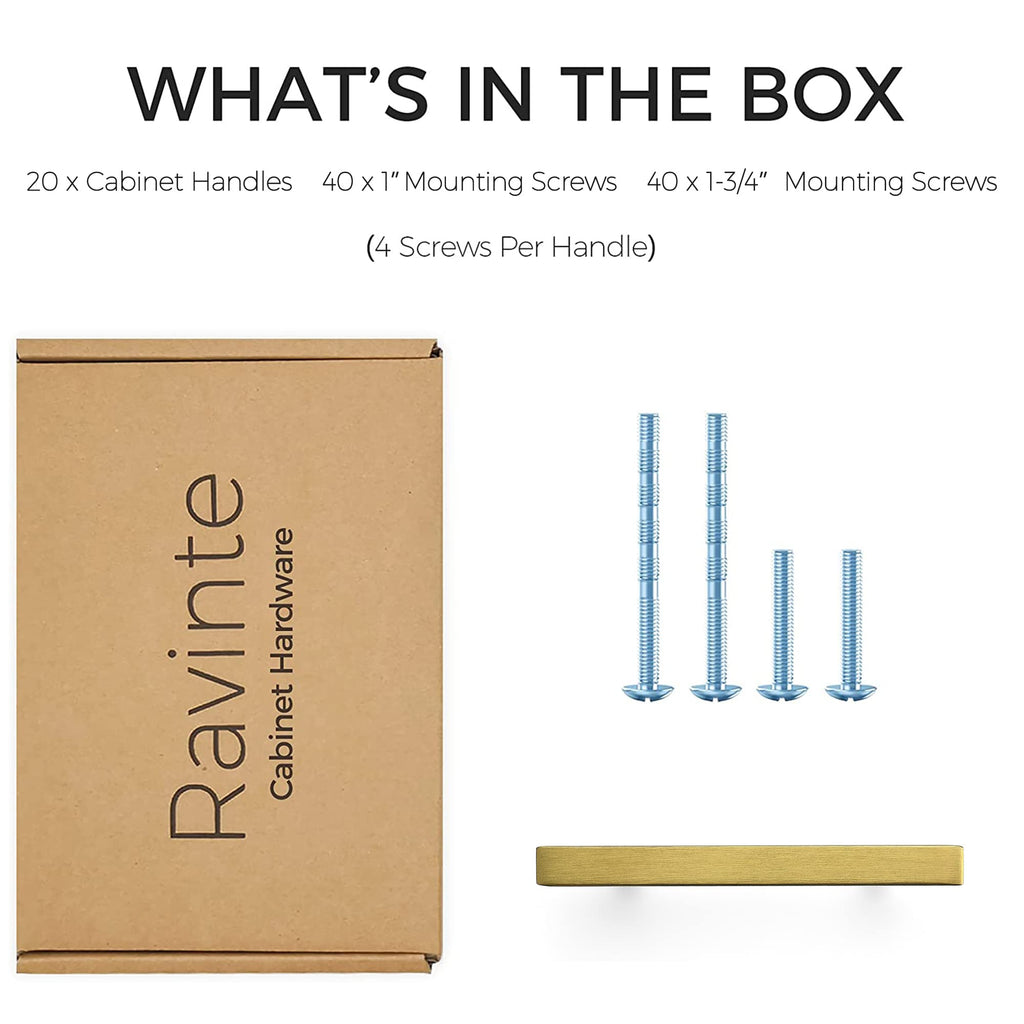 Brushed Brass Cabinet Hardware Square Pulls, 3.75 Inch, 20 Pack