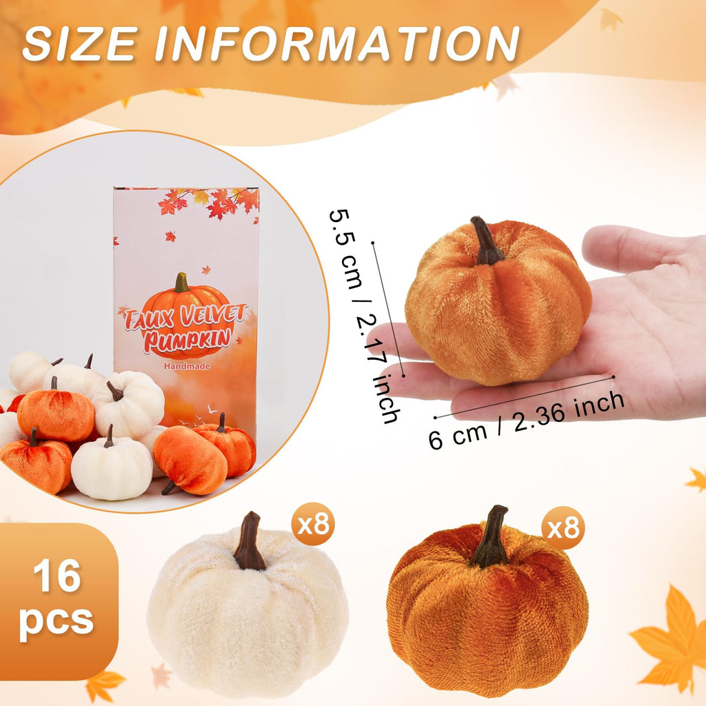16 Pcs Artificial Velvet Pumpkins Small Fall Foam Pumpkin Decor