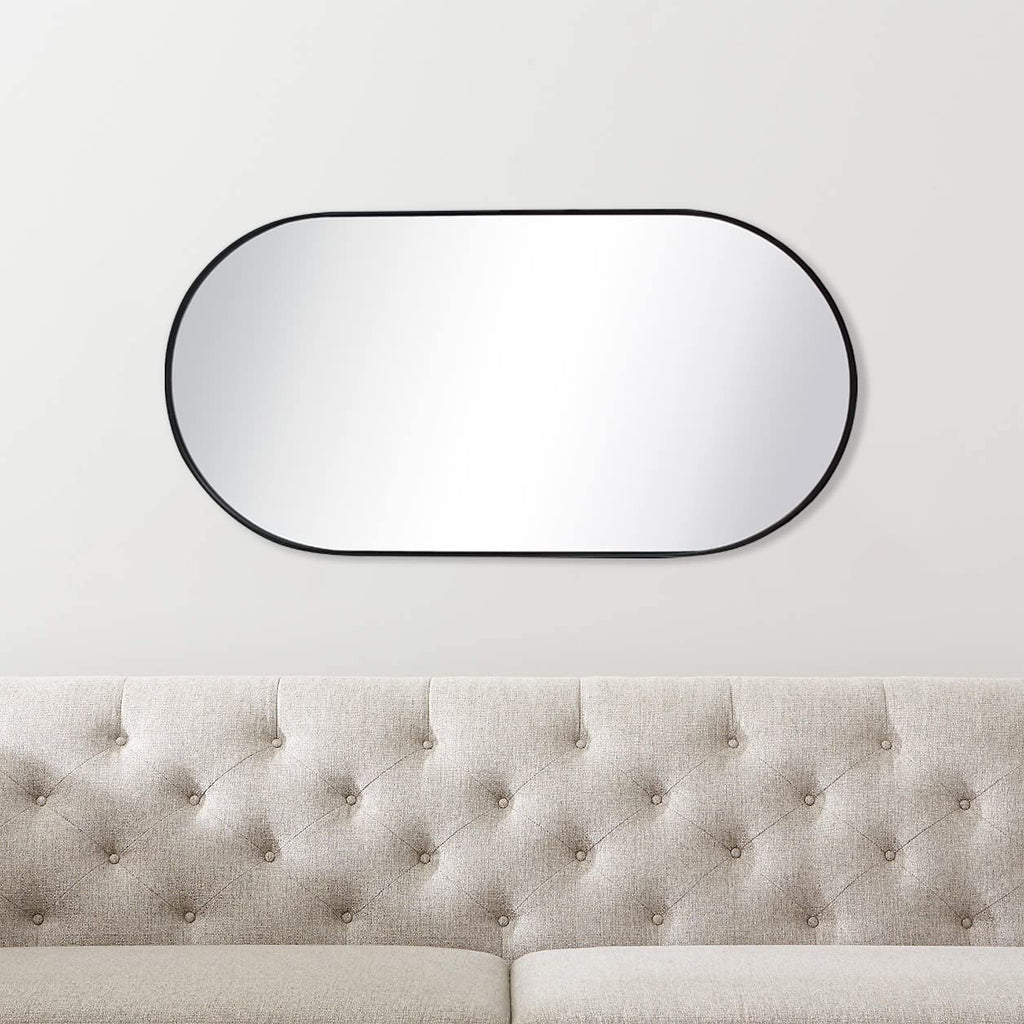 Black Oval Bathroom Mirror 20x40'' Pill Shaped Oblong Vanity Mirror Metal Framed Capsule Mirror for Wall in Stainless