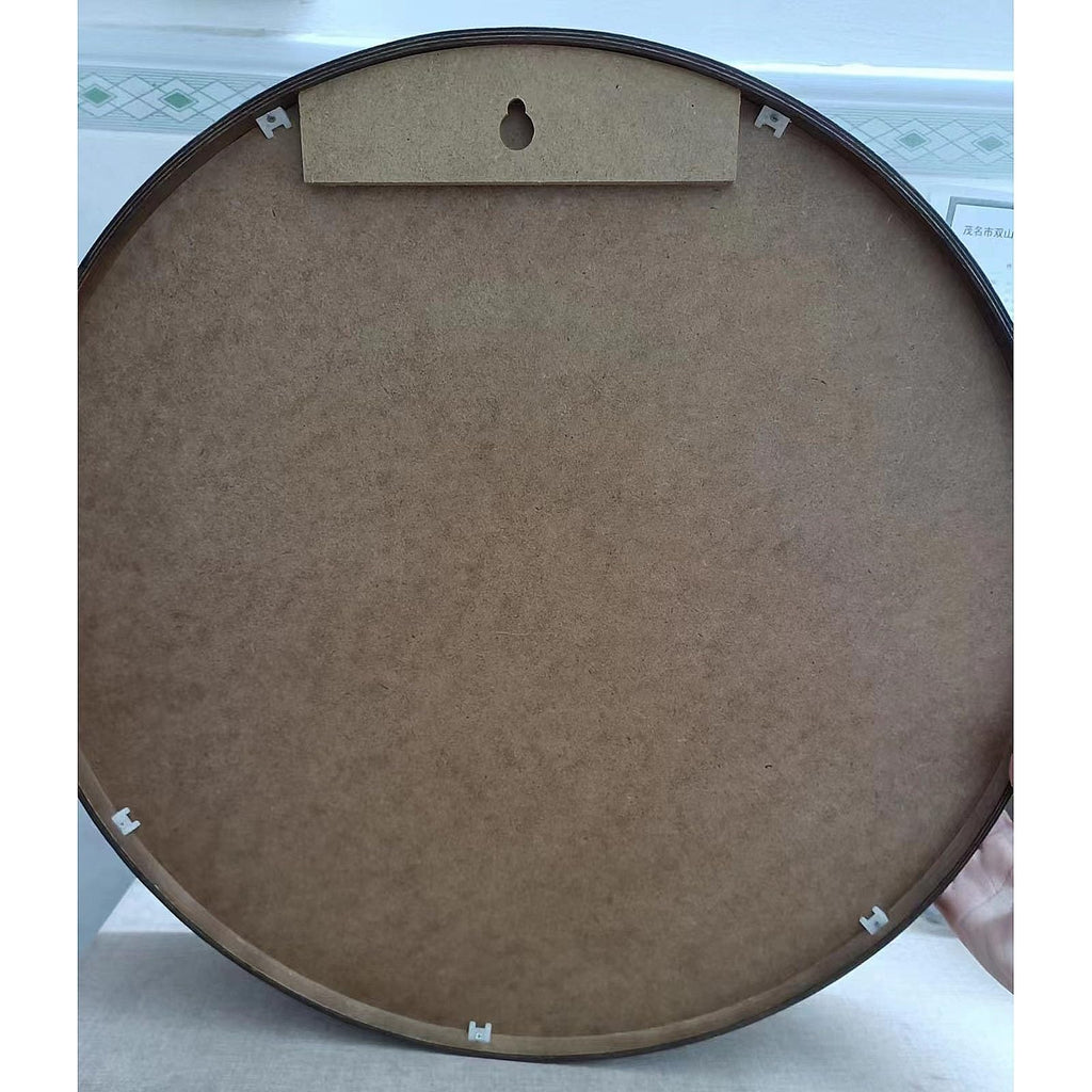 Wood Frame Lighted Mirror with Anti-Fog, Round LED Bathroom Mirrors, Wall Mirror with Shelf, Illuminated Makeup