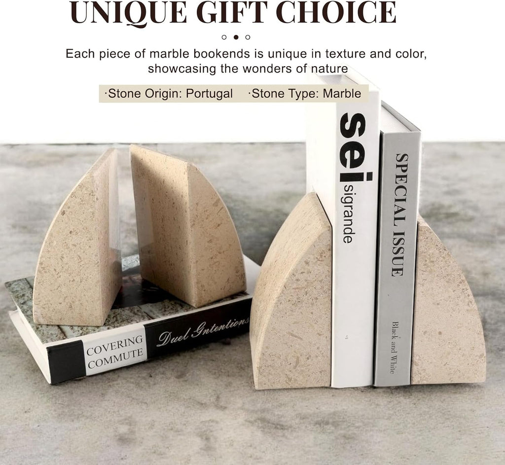 Marble Bookends for Shelves, Large Bookends for Heavy Books, Non-Slip Heavy Duty Book Stopper for CD/Movies