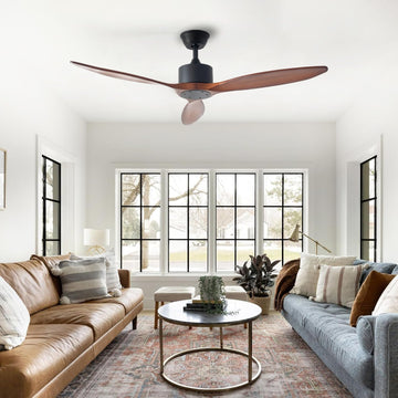 Inspired Maverick Style 52 inch 3 blade Wood ceiling fan without light, Noiseless Reversible DC Motor Walnut - Brown