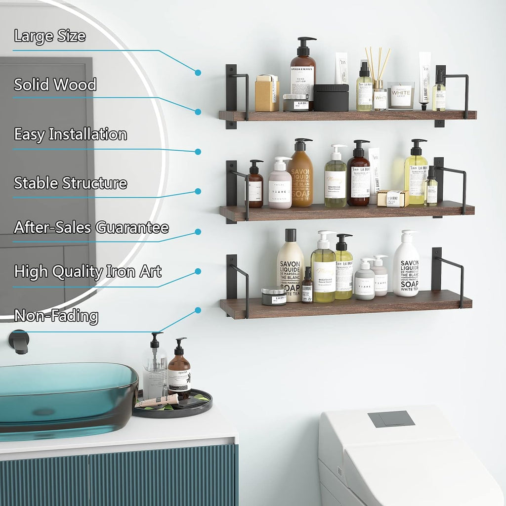 Floating Shelves, 24 Inches Shelves for Room Wall, Shelves on Wall (Brown) | Wall Shelves, Easy to Install Wall